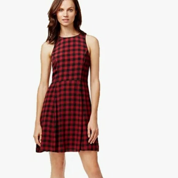 SANCTUARY Charmer Dress Checkered Red & Black Plaid Skater fit & flare Dress - S - Picture 1 of 7